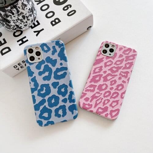 Blue & Pink Leopard Print Case for iPhone 12 Pro Max Back Phone Cover for 12 Mini 11 Pro Max X XS XR 8 7 Plus SE 2020 Capa