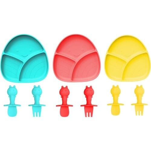 Children Cutlery Set Silicone Plate Baby Plate Spoon Complementary Food Plate