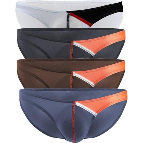 4PCS Men Sexy Under wear Males Briefs Underpants Patchwork Ice Silk Panties Calzoncillos Slip Breathable Ice Silk Gay Underwears
