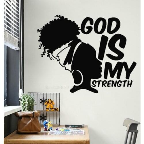 Creative African Girl Wall Decal Vinyl God Is My Strength Sticker Bedroom Living Room Home Decal Africa Woman Decor Mural CN116