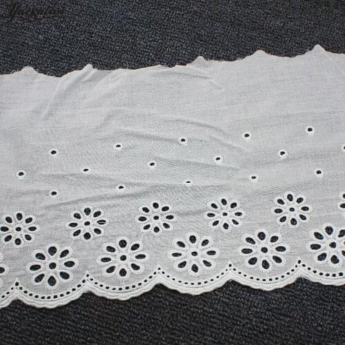 YACKALASI 100% Cotton Lace Fabric Eyelet Embroidery Lace Ribbon Swiss Cotton Voile Sewing Apparel Trims Appliqued White 17CM