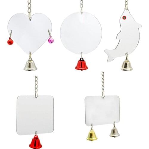 Funny Non-Toxic Parrot Bird Mirror Cute Shaped Hanging Bell Pet Playing Toys Cage Decoration for Parakeets Cockatiels