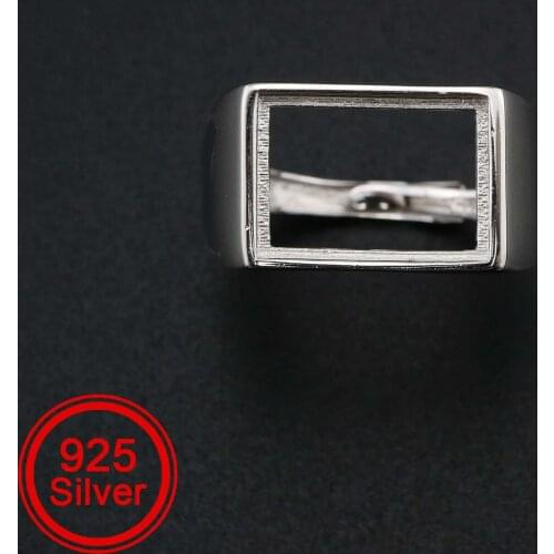 1Pcs Rectangle Ring Settings Adjustable for Cabochon Stone Solid 925 Sterling Silver DIY Bezel Tray Supplies 1294209