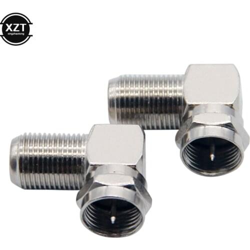 2pcs 90 Degree Right Angled TV Aerial Antenna Cable Connectors RF Coaxial F Male to Female Plug Connector Silver Adapter