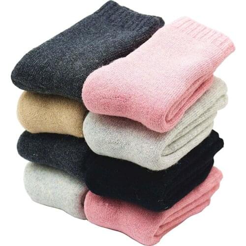 Winter new womens solid color thick high quality wool socks super thick warm cashmere casual socks 3 pair
