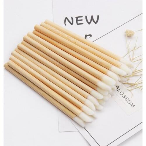 50pcs/pack Disposable Lip Brush Eyelash Makeup Brushes Lash Extension Mascara Applicator Bamboo Handle Lint-free Lipstick Wands