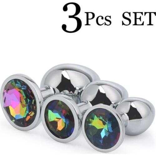 3Pcs/Set Anal Plug Sex Toys For Couple Adults Stainless Smooth Steel Dildo Butt Plug Tail Crystal Jewelry BDSM Sex Products