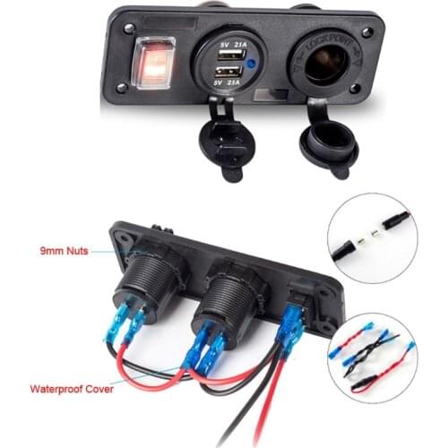 OOTDTY 12V Car Boat Truck Dual USB Charger With Cigarette Lighter Plug Switch for Phone