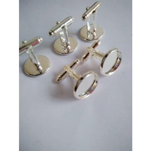 Free shipping Cufflink Blanks Cameo Settings Cufflinks Trays Silver Plated Cufflinks backs for 14mm round Cabochons CFS003