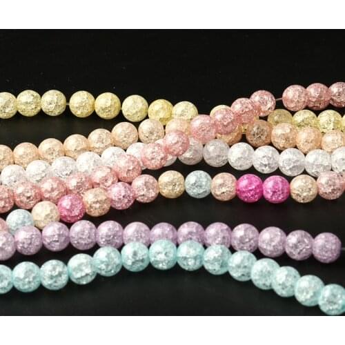 Natural Stone Multicolor Cracked Quartz Crystal Beads 6/8/10mm Round Loose Beads for Jewelry Making Diy Bracelet Necklace 15