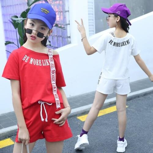 Summer Teenage Girls Clothes T-shirt+Shorts 2pcs Outfit Kids Clothes Sport Suit For Girls Children Clothing 5 6 7 8 9 10 12 Year