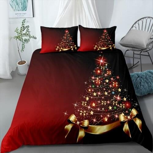 Christmas Tree Duvet Cover Set Merry Christmas Polyester 3D Bedding Set Queen King Size for Boys Girls Kid Bedclothes 3 Piece