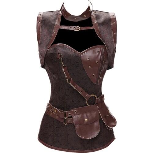 Dobby Faux Leather Punk Corset Steel Boned Gothic Clothing Waist Trainer Basque Steampunk Corselet Cosplay Party Outfits S-6XL