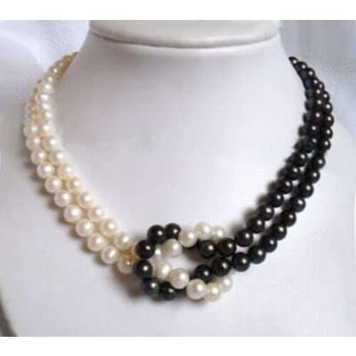 Beautiful! 2Strands 8-9mm Natural Black & White Akoya Cultured Pearl Necklace>>> women jewerly Free shipping