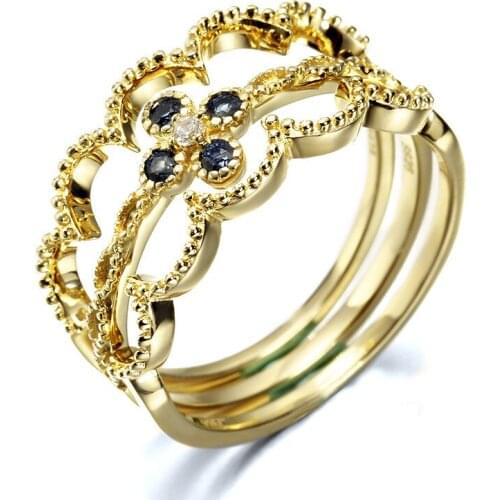 Luxury wedding jewelry natural sapphire three piece set rings for women 925 sterling silver fold vintage engagement ring gift