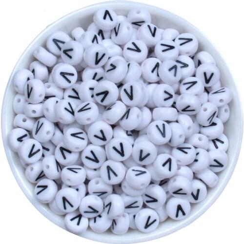 Single letter V Top Quality Kids Alphabet Beads Acrylic Bead With DIY White Letters Beads Bracelet Accessories For Jewelry