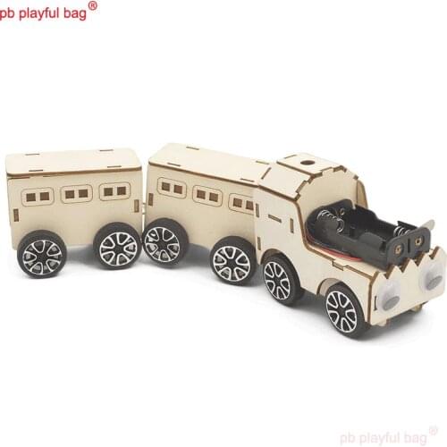 PB Playful Bag Steam education science diy electric train wooden assemble building block Childrens Toys Creative gift UG74