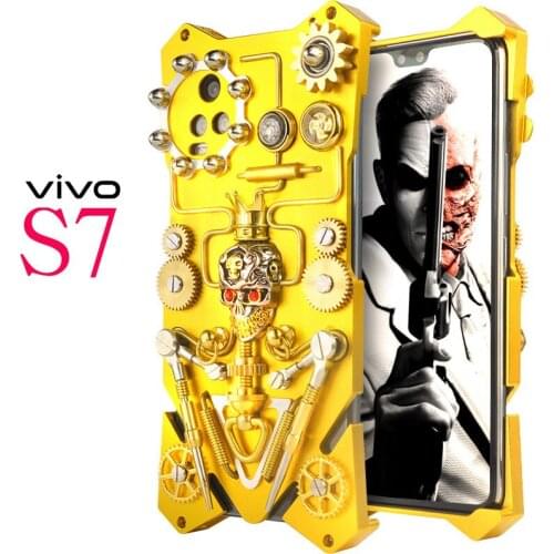For VIVO S7 Luxury Armor Metal Aluminum pure copper Cover For BBK VIVO S7 mechanical gear purely handmade Skull Phone shell