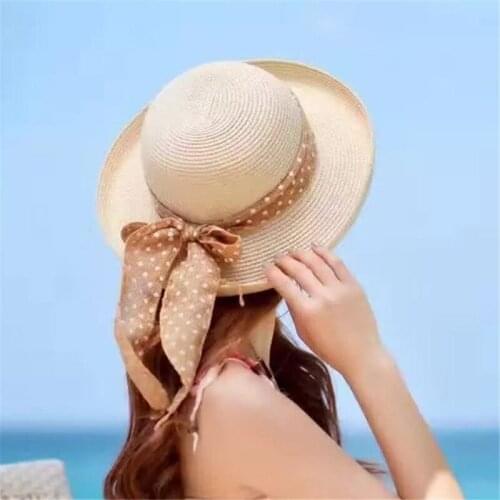 Women Summer Hat Korean Version Fashion Seaside Beach Sun Protection Straw Hats Wide Brim Floppy Visor Cap Sun Shade Caps H056