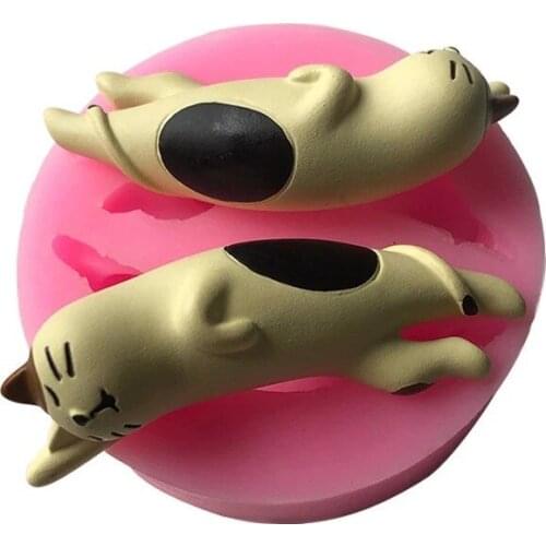 Sleeping cat silicone mold chocolate wedding cake decorating tools 3D baking fondant silicone mold