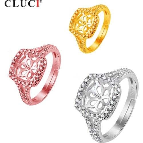 CLUCI Silver 925 Wedding Women Rings Jewelry Square Zircon Pearl Ring Mounting Adjustable 925 Sterling Silver Rings SR2133SB
