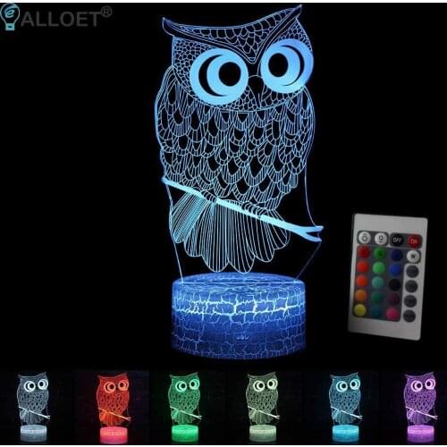 3D LED Acrylic Lamps Owl Model Touch Remote Control Bedside Table Lamp Night Light Ornament for Home Kids Room Decoration