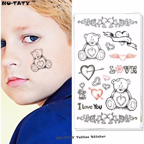 Nu-TATY Love Teddy Bear Child Temporary Body Art Flash Tattoo Sticker 10*17cm Waterproof painless Henna selfie Tatoo tattoo