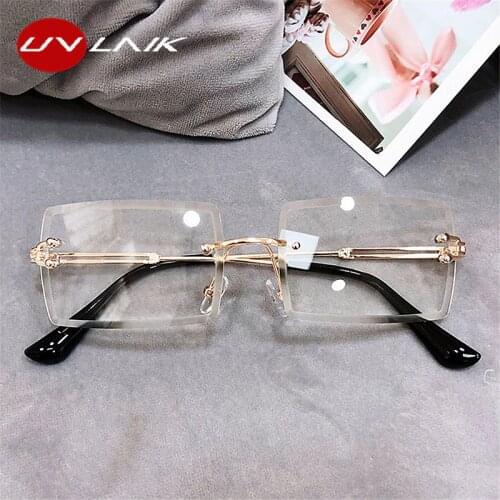 UVLAIK Rimless Glasses Frames Women Brand Design Transparent Eyewear Frame for men Eyeglasses clear lens Spectacle Glasses