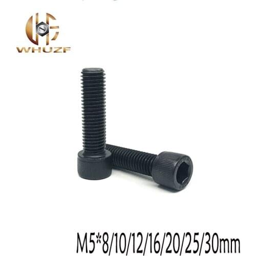 50Pcs M5*8/10/12/16/20/25/30mm DIN912 high strength cabon Alloy Black Steel Hexagon Socket Head Cap Furniture Screws