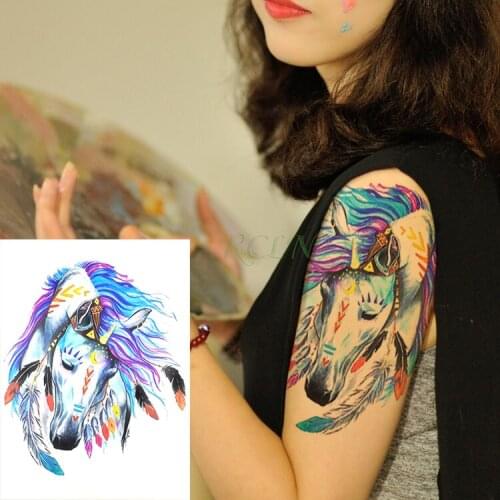 Waterproof Temporary Tattoo Sticker Unicorn Feather Fake Tatto Flash Tatoo Large size for Women Men girl Back Leg Arm chest foot