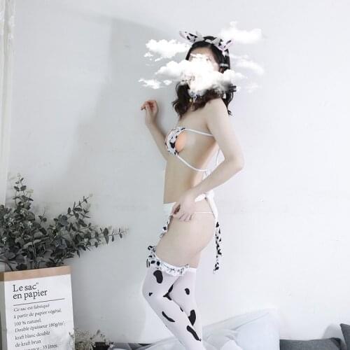 Japanese Cos Cow Cosplay Costumes Bra & Panties Set Bikini Cute Exotic Apparel Kawaii Underwear Women Cute Anime Sexy Lingerie