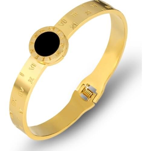 2021 Summer Style Vintage Style Bracelets Stainless Steel Gold Color Bangles Roman Numeral Bangles For Women Jewelry Accessories