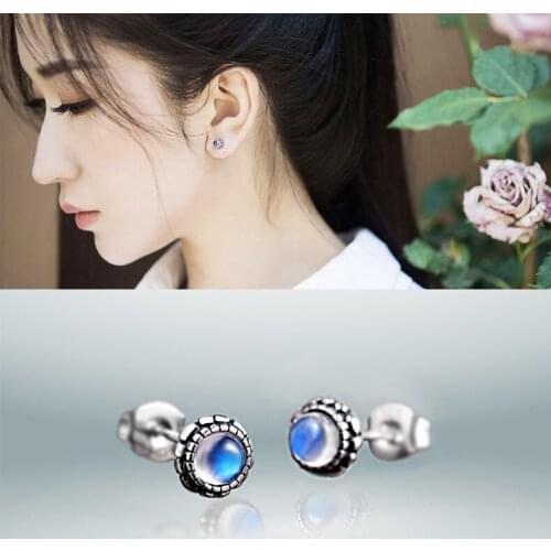 Natural moonlight Stone Earrings Sterling Silver Jewelry Earrings personality ladies 925 silver jewelry wholesale