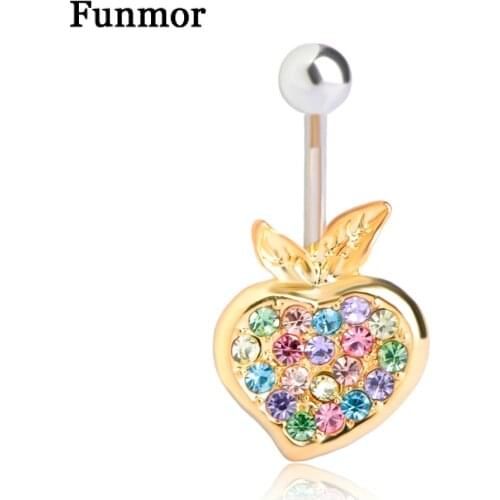 Funmor Crystal Strawberry Belly Button Rings For Women Girls Summer Holiday Stainless Steel Fruit Sexy Navel Piercing Jewelry