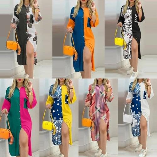2021 autumn new temperament commuter sexy printed single-breasted shirt dress women
