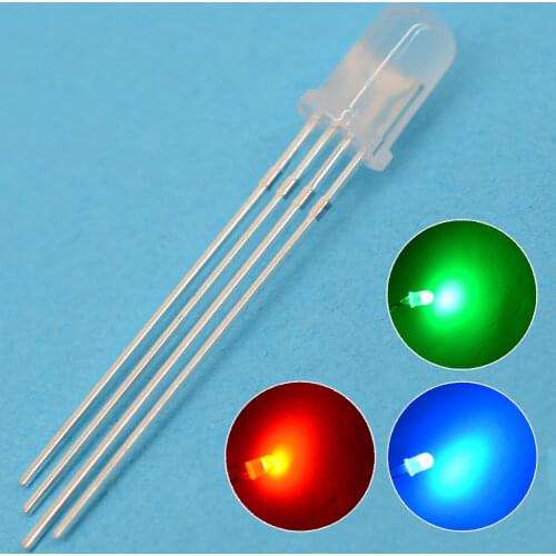 10Pcs Min F5 5mm Round 4pin LED Diffused RGB Tri-Color Common Cathode Red Green Blue Emitting Diodes LED Lamp Bulb Diodes Light