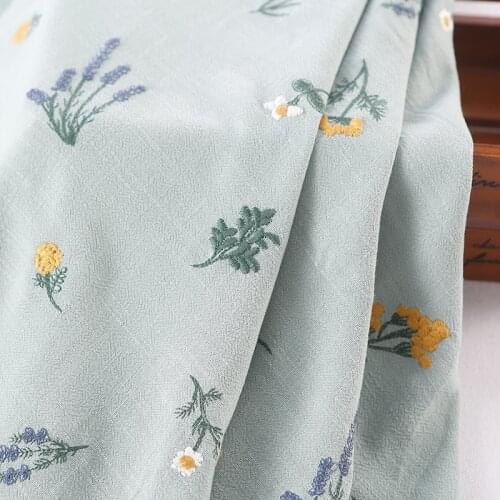 130cm width Simple Vintage flower plant three-dimensional embroidered cotton linen shirt dress hair fabric fabric DIY