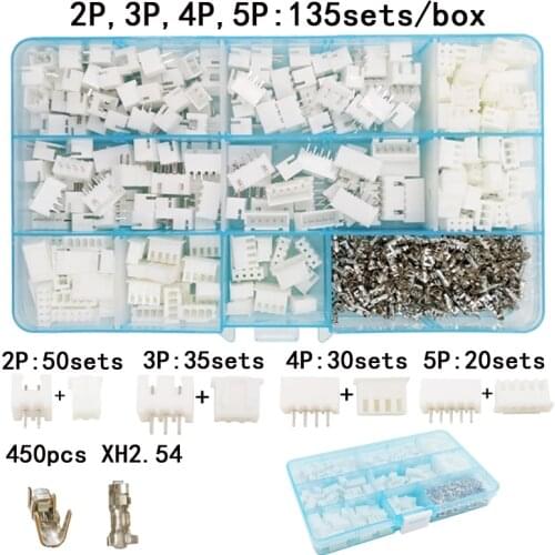 135sets/box suit 2p 3P 4P 5P pin 2.54mm XH2.54 connector plug + straight needle + terminal socket Header wire Adaptor connectors