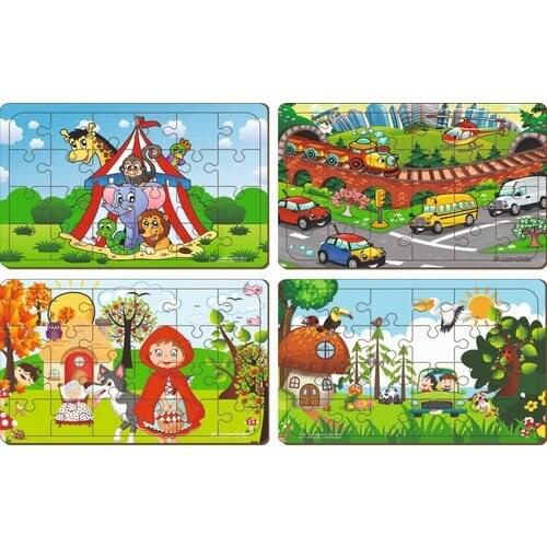 4 pcs 24 Wooden Puzzle with Puzzle Set