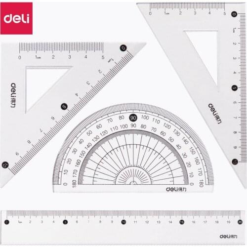 4pcs / set of Deli 79523 Xinghai Jingmeng multifunctional drawing combination ruler + triangle protractor student stationery