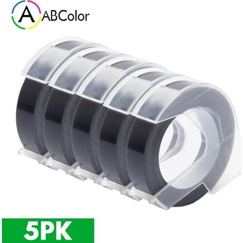 5Pcs Black 3D Embossing Tape For DYMO 3D Plastic Embossing Label Tape 9mm For DYMO Motex E-101 E-202 E-303 Manual Label Printers
