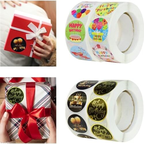 500P Paper Birthday Tags Stickers Happy Birthday Letter Cartoon Design Kids Children Party Favors DIY Present Gift Labels Pack