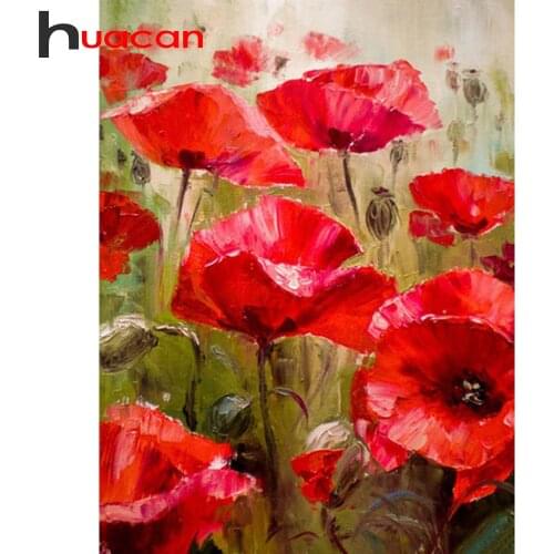 Huacan Diamond Embroidery Mosaic Poppy Flower Handmade Gift 5d Diamond Painting Full Drill Square Wall Art