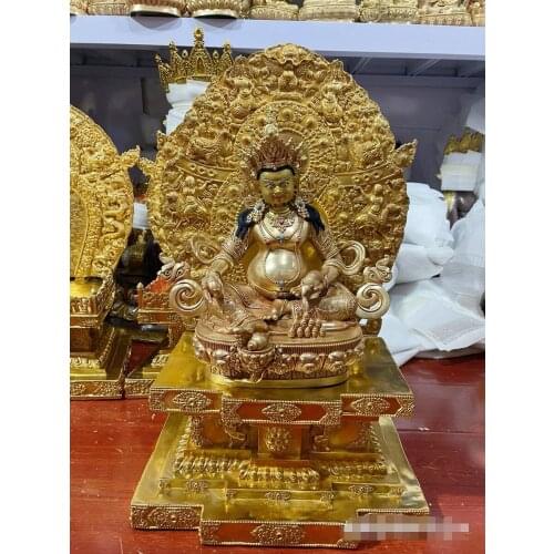 55CM large brass Buddha statue setting platform 30cm Jambhala Yellow God of wealth Buddha statue bring in wealth treasure money