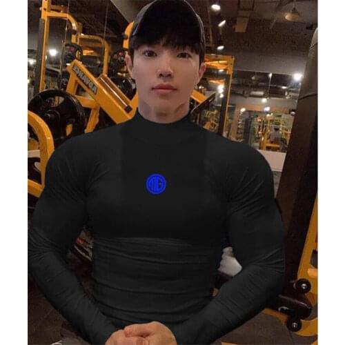 Gym Brand Casual Breathable Clothing Fitness Middle Collar Mens Long Sleeve Autumn and Winter Fashion Trend Slim Sports T Shirt