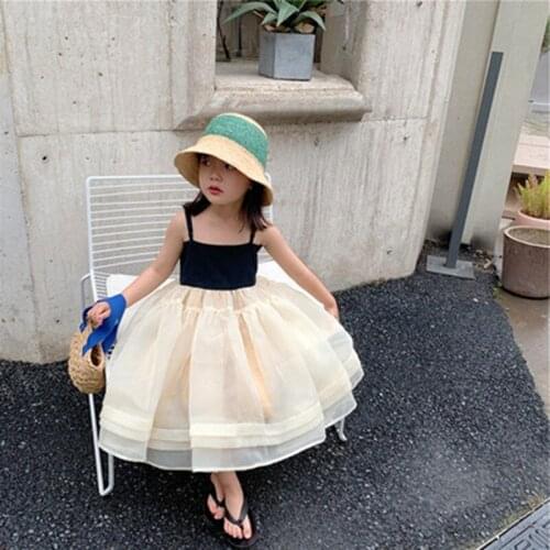 Kids Clothes 2021 Summer New Little Girl Korean Sleeveless Mesh Sling Dress Girls Princess Party Light Dress 2-7 Year