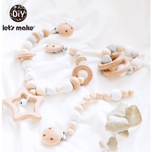 Lets Make 3pc/set Baby Rattles Crib Mobiles Wooden Pacifier Chain Holder For Nipples Kids Stroller Accessories Baby Crib Toys