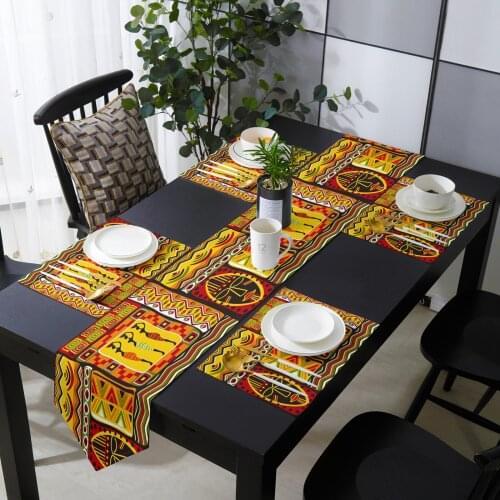 Exotic African Women Geometric Shapes Table Runner Placemats Set Country Wedding Table Decoration for Kitchen Home Dining