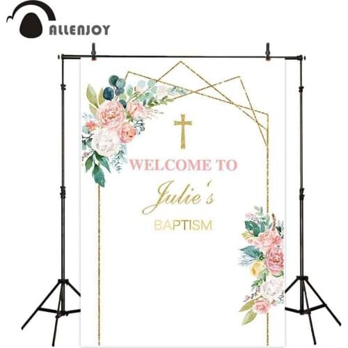 Allenjoy flower background golden frame baptism communion baby shower wedding party decoration photophone backdrop photography