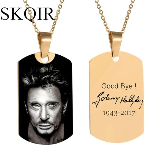Johnny Hallyday Photo Souvenirs Necklace Heart Dog Tag Hip Hop Name Text Stainless Steel Choker Fashion Chain Jewelry Gift
